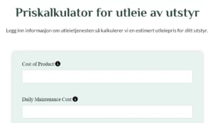 Priskalkulator for utleie av utstyr