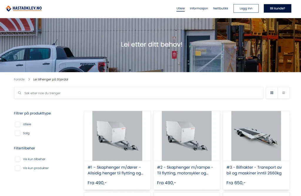 Tilhengerutleie Hastadklev - System